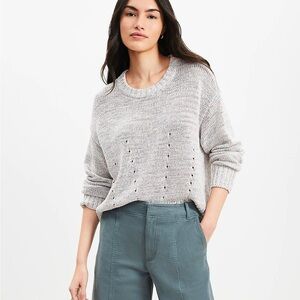 LOFT Marled Pointelle Trim Sweater - Size L